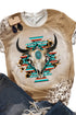 Khaki Western Aztec Steer Head Leopard Print Crewneck T Shirt
