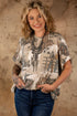Khaki Western Cowboy Print Cuffed Sleeve Crewneck T Shirt