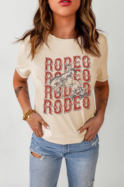 Khaki Western Rodeo Graphic Print Crew Neck T Shirt