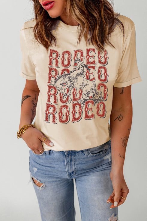 Khaki Western Rodeo Graphic Print Crew Neck T Shirt
