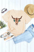 Khaki Western Steer Skull Graphic Print Short Sleeve T Shirt