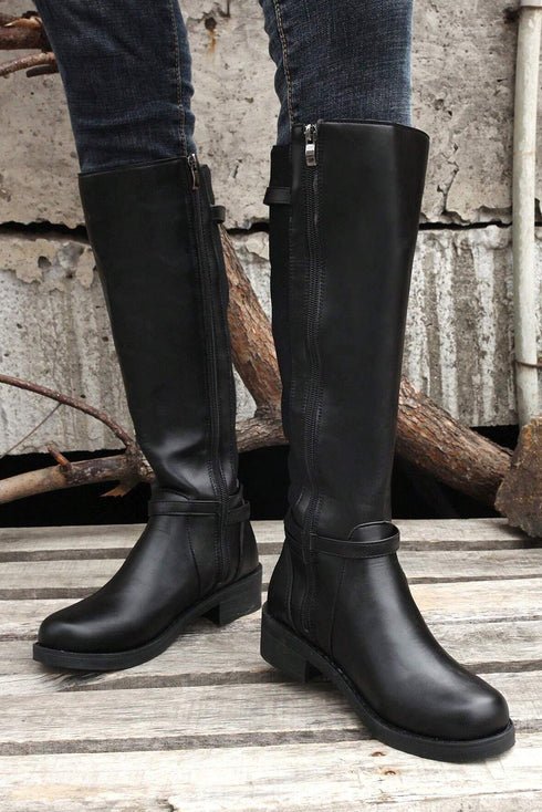 Knee High Side Zip Chunky Low Heel Boots