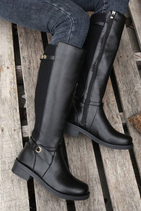 Knee High Side Zip Chunky Low Heel Boots