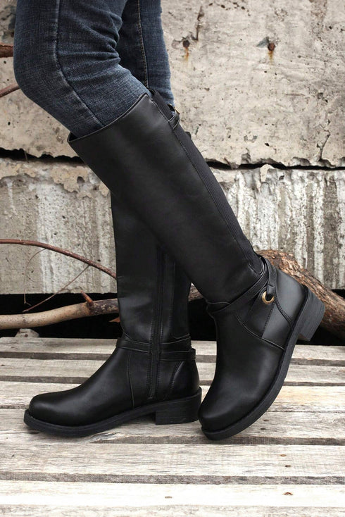 Knee High Side Zip Chunky Low Heel Boots