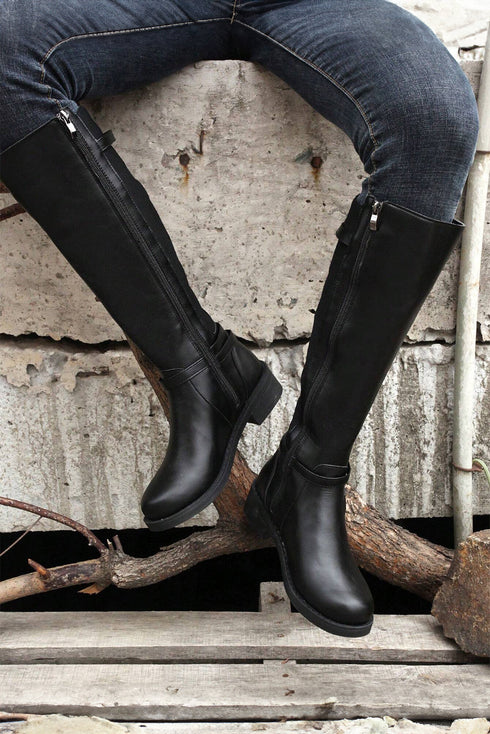 Knee High Side Zip Chunky Low Heel Boots