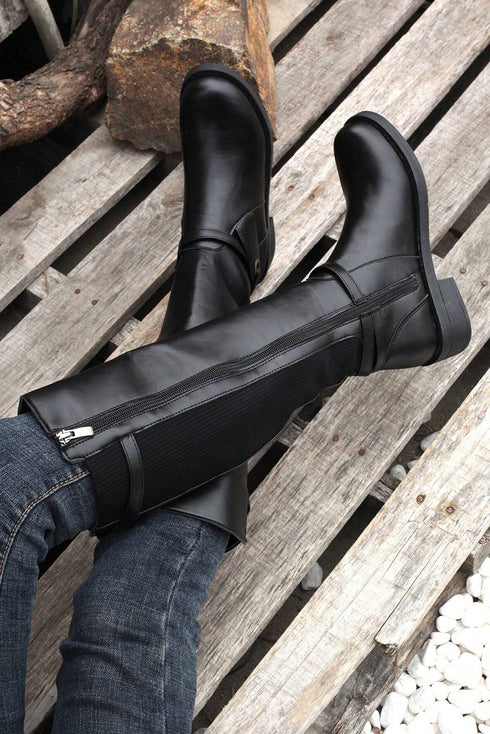 Knee High Side Zip Chunky Low Heel Boots
