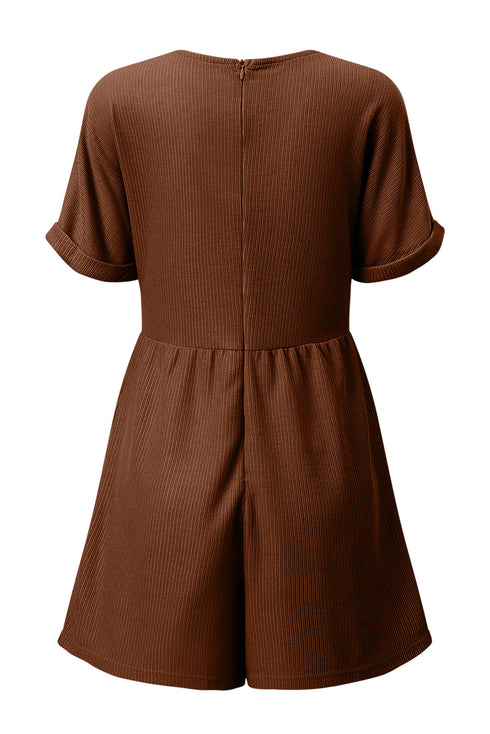 Knit Zip Front V Neck Relaxed Romper