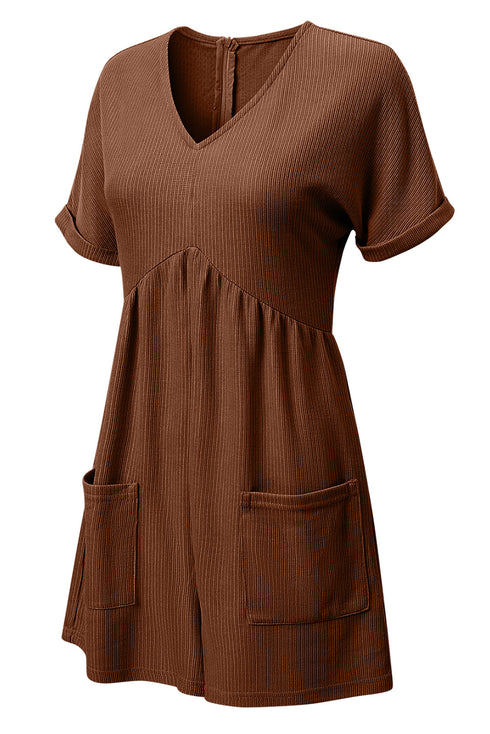 Knit Zip Front V Neck Relaxed Romper