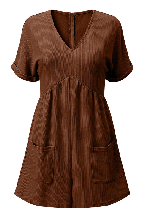 Knit Zip Front V Neck Relaxed Romper