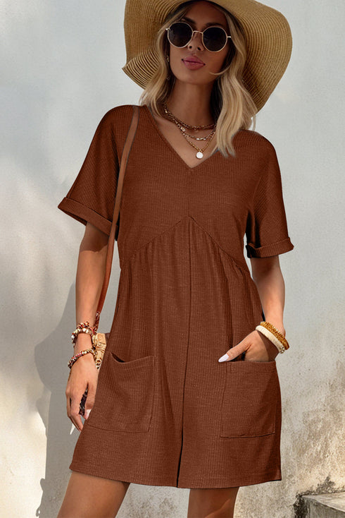 Knit Zip Front V Neck Relaxed Romper