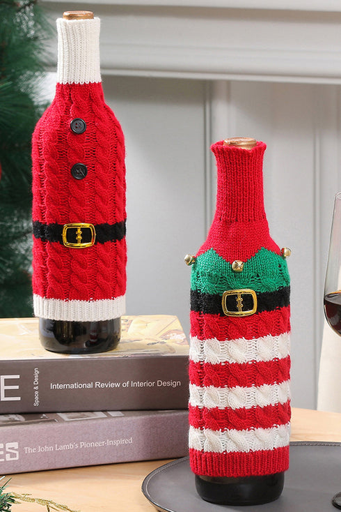 Knitted Cotton Striped Jingle Bell Bottle Sleeve