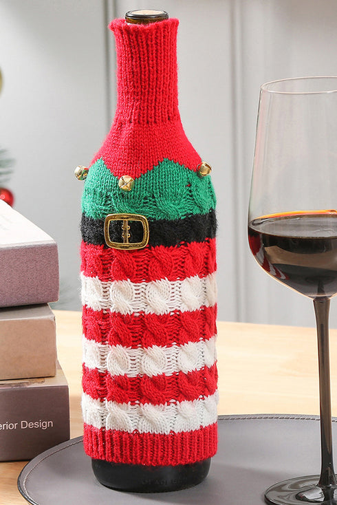 Knitted Cotton Striped Jingle Bell Bottle Sleeve