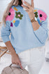 Knitted Flower Pattern Ribbed Edge Sweater