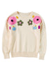 Knitted Flower Pattern Ribbed Edge Sweater