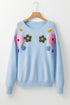 Knitted Flower Pattern Ribbed Edge Sweater