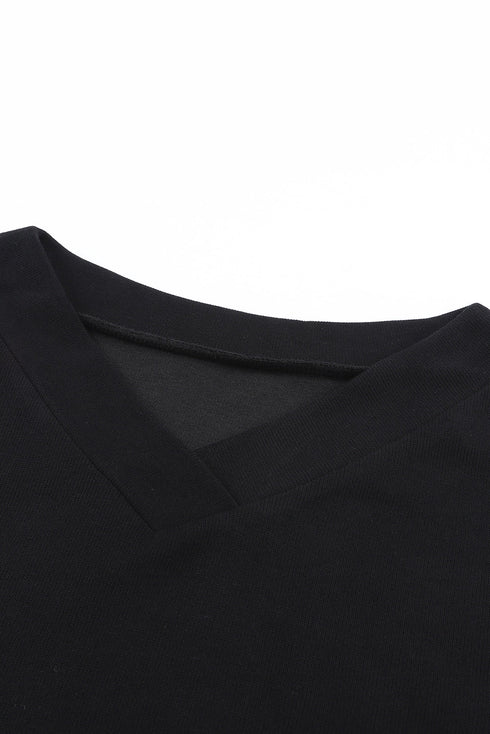 Knitted V Neck Buttoned Cuffs Sweater