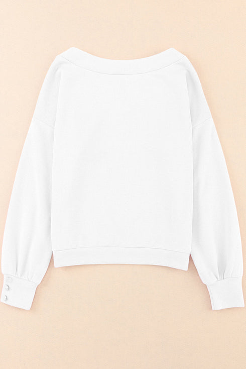 Knitted V Neck Buttoned Cuffs Sweater