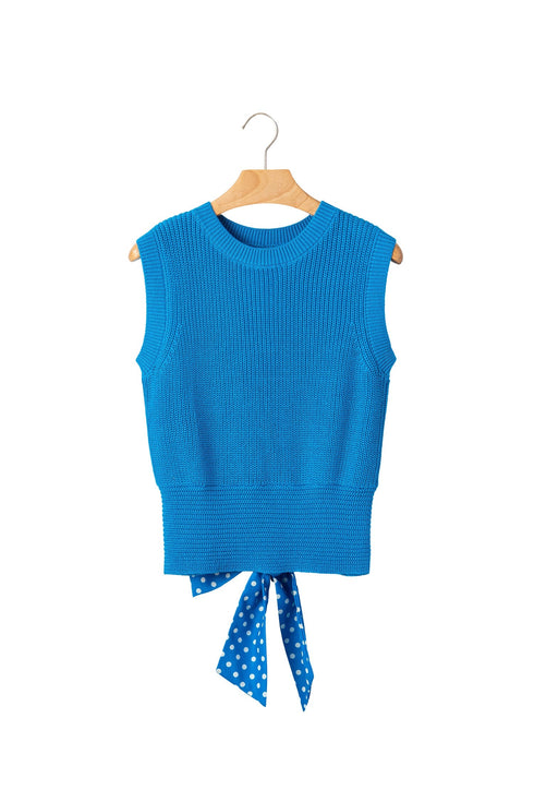 Knot Back Polka Dot Cropped Knit Sweater Vest