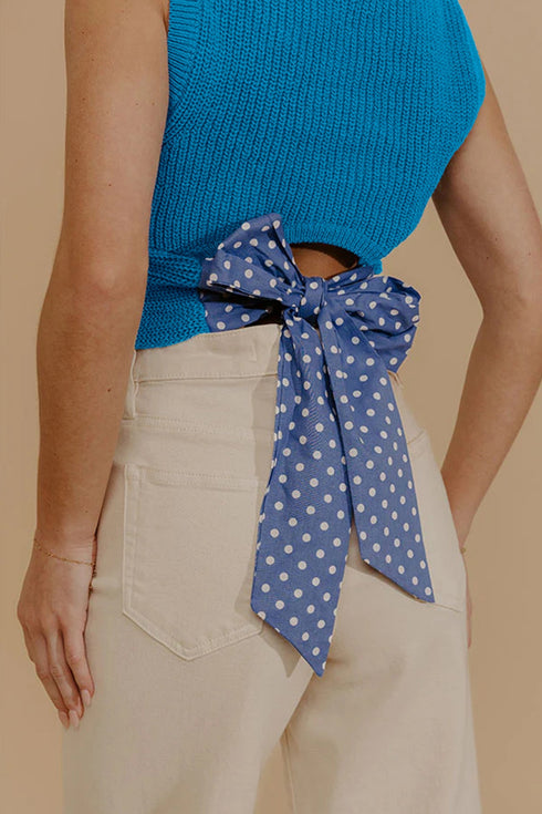 Knot Back Polka Dot Cropped Knit Sweater Vest