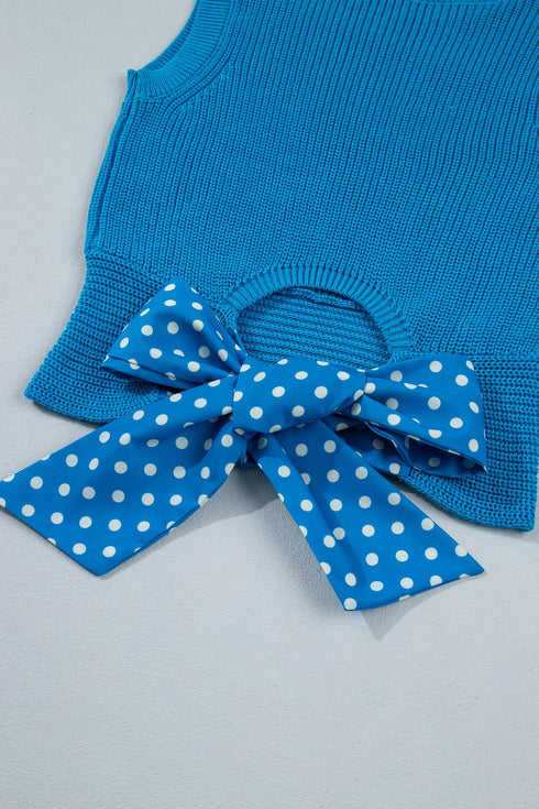 Knot Back Polka Dot Cropped Knit Sweater Vest