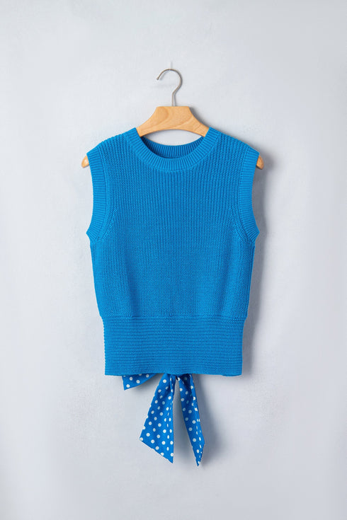 Knot Back Polka Dot Cropped Knit Sweater Vest