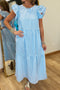 Knot Back Ruffled Short Sleeve Gingham Maxi Dress