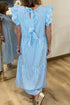 Knot Back Ruffled Short Sleeve Gingham Maxi Dress