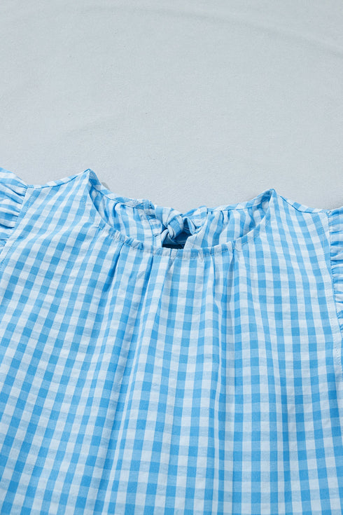 Knot Back Ruffled Short Sleeve Gingham Maxi Dress