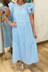 Knot Back Ruffled Short Sleeve Gingham Maxi Dress