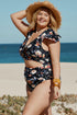 Knot Front Flutter Sleeve Cutout One Piece Swimsuit