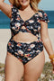 Knot Front Flutter Sleeve Cutout One Piece Swimsuit