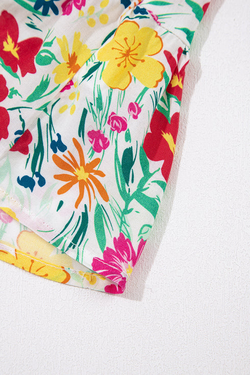 Knotted Strap Cinched Waist Ruffle Hem Floral Dress