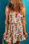 Knotted Strap Cinched Waist Ruffle Hem Floral Dress