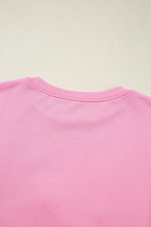 Lace Bow Applique Exposed Seam Pullover Sweatshirt