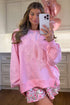 Lace Bow Applique Exposed Seam Pullover Sweatshirt