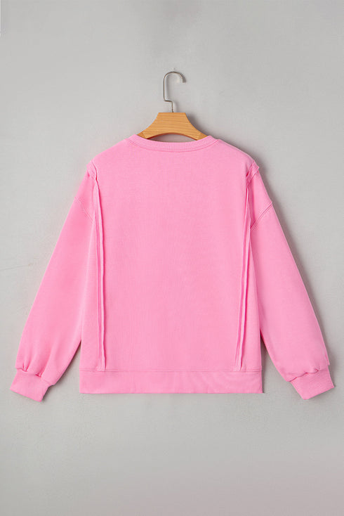 Lace Bow Applique Exposed Seam Pullover Sweatshirt