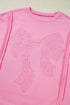 Lace Bow Applique Exposed Seam Pullover Sweatshirt