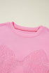 Lace Bow Applique Exposed Seam Pullover Sweatshirt