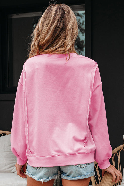 Lace Bow Applique Exposed Seam Pullover Sweatshirt