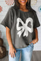 Lace Bow Detail Raw Edge Cotton Blend Tee