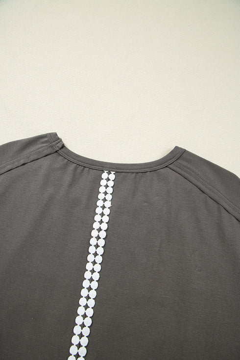 Lace Bow Detail Raw Edge Cotton Blend Tee