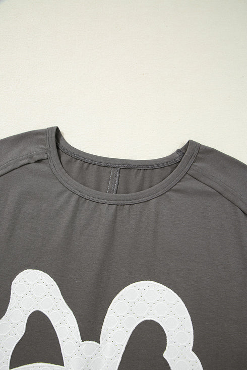 Lace Bow Detail Raw Edge Cotton Blend Tee