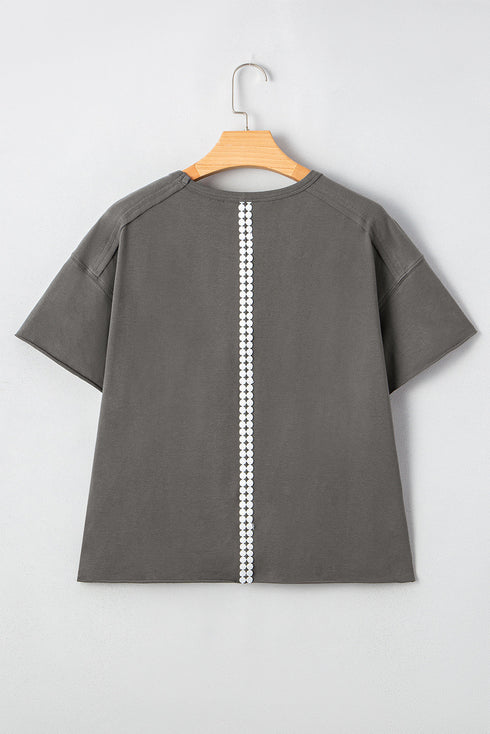 Lace Bow Detail Raw Edge Cotton Blend Tee
