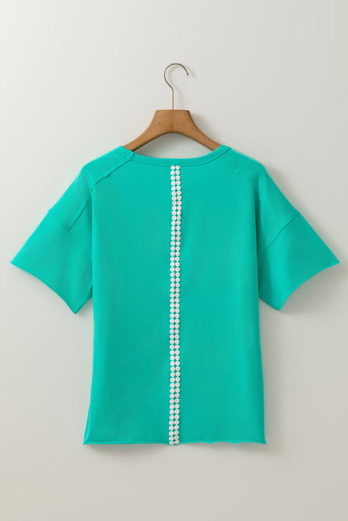 Lace Bow Detail Raw Edge Cotton Blend Tee