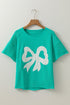 Lace Bow Detail Raw Edge Cotton Blend Tee