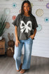 Lace Bow Detail Raw Edge Cotton Blend Tee
