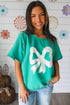 Lace Bow Detail Raw Edge Cotton Blend Tee