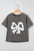 Lace Bow Detail Raw Edge Cotton Blend Tee