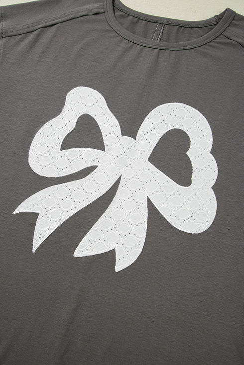 Lace Bow Detail Raw Edge Cotton Blend Tee