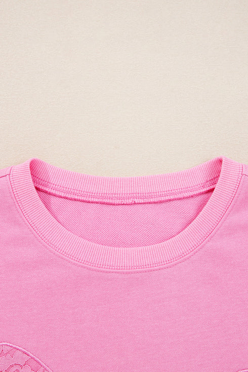 Lace Bow Embroidered Side Slit Dolman Sweatshirt